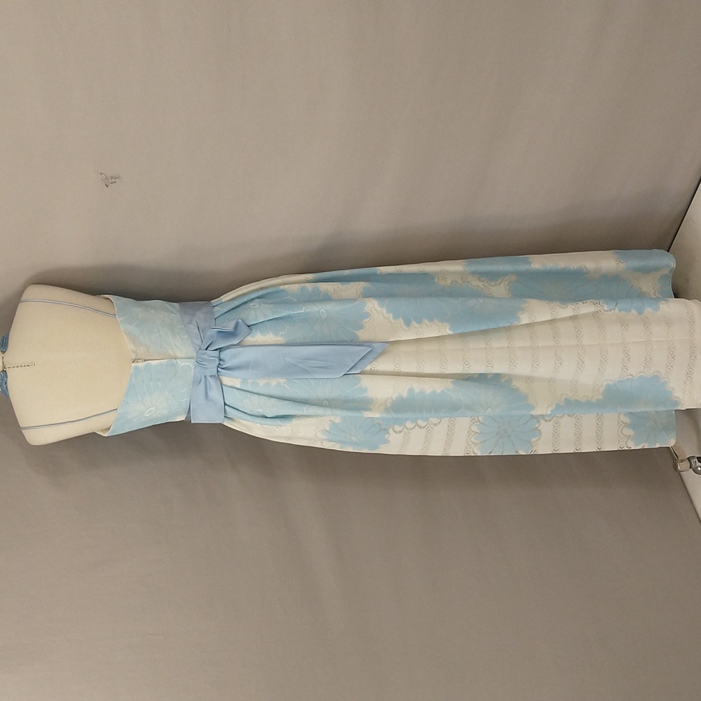60s Vintage Pastel Blue & White Gown Maxi Dress Party Prom Feminine w Flower - Picture 3 of 13